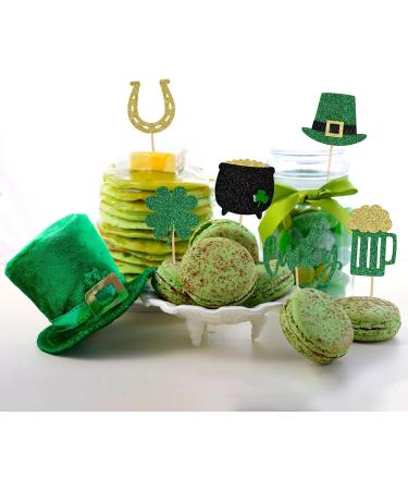 24 PCS St Patrick's Day Cupcake Toppers Glitter Lucky Four Leaf Clover Beer Cupcake Picks for St Patrick's Day Shamrock Theme Baby Shower Birthday Party Cake Decorations (6 styles) Design-6 - Buy Online on GoSupps.com