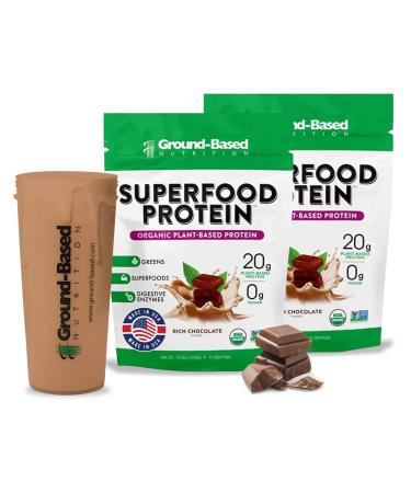 Ground-Based Nutrition Plant-Based Protein Superfood Powder - Chocolate Flavor - Vegan Keto Paleo Friendly - High Protein Low Calorie Gluten-Free - 28 Servings (2 Pack)
