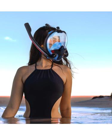 Full Face Snorkel Mask with Anti-Fog Wipes | 180 Panoramic HD View | Anti-Leak Dry Top Set for Snorkeling | Adults & Kids | Black & Blue | Large-X-Large - Buy Online on GoSupps.com