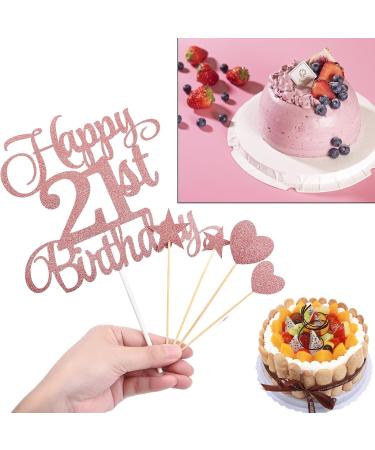 21st Birthday Cake Topper 2 PCS Cake Topper Happy 21st Birthday Cake Topper Double Sided Glitter Card Cake Decorations with Stars for Birthday Anniversary Party Decorations - Buy Online on GoSupps.com