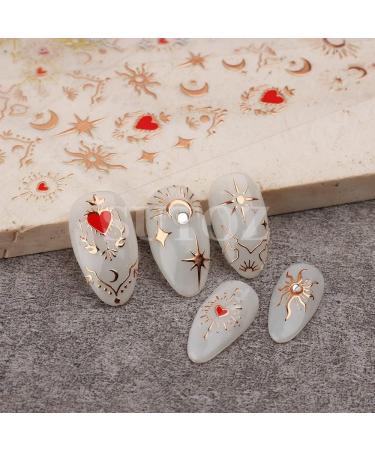 Diduikalor Sun Star Nail Stickers - 3D Self-Adhesive Heart Decals for Manicure Decor - Rose Gold Silver Design - Pack of 3 Sheets - Buy Online on GoSupps.com