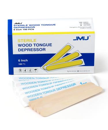 JMU Tongue Depressors Sterile 100 Count 6 Tongue Depressors Wood Individually Wrapped for Medical Popsicle Crafts 6inch-sterile 100