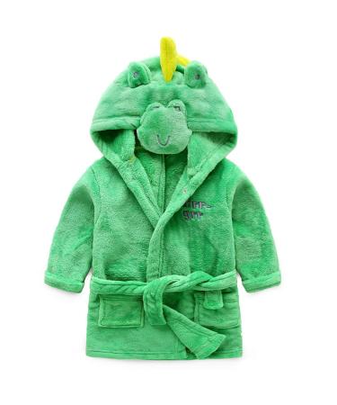 Baby boys & girls unisex bathrobe 0-24 months soft plush flannel fleece hooded bathrobe plush animal face bathrobe for babies toddlers newborn 3-4 months dinosaurs (green)