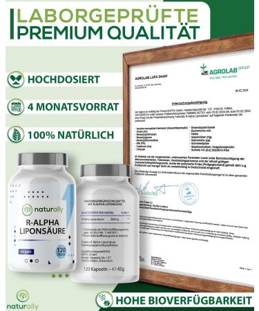 Buy Naturally R Alpha Lipoic Acid Capsules 300mg - 120 Vegan Capsules | Made in Germany | 4-Month Supply | Alpha GBC & NAC - Buy Online on GoSupps.com