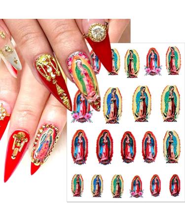 Religious Nail Stickers 3D San Judas Virgin Mary - 6 Sheets Self-Adhesive Nail Art Decals for Women, Girls & Kids - Religious Nail Decorations for DIY Manicure - Buy Online on GoSupps.com