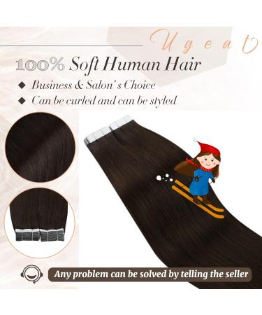 Ugeat Real Hair Tape Extensions 40 cm - Dark Brown #2 | 20 Pieces 50g Invisible Tape Extensions - Buy Online on GoSupps.com