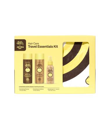 Sun Bum Hair Care Travel Essentials Kit | Revitalize Your Hair With Revitalizing Shampoo Conditioner and 3-in-1 Leave In Treatment | Includes Aloha Collection Travel Pouch