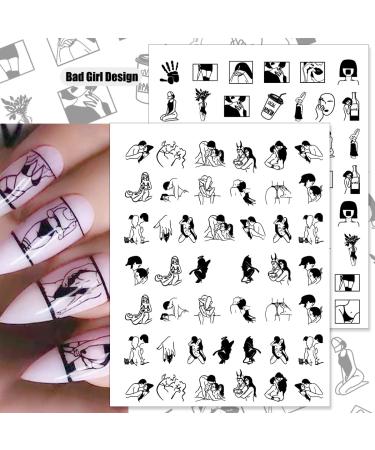 Bad Girl 3D Nail Art Stickers - Black and White Self Adhesive Design for Sexy Women and Girls | 8 Sheets - Buy Online on GoSupps.com
