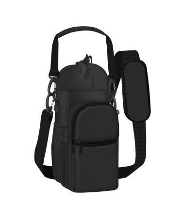 Turmaster water bottle holder with a belt isolated water bottle carrier bag with 2 front and 2 side pockets water bottle Sling Bag Sleeve for sports hiking camping black