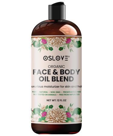 Organic Face and Body Oil Unique blend of 12 virgin organic carrier oils | Use as is or for making lotions, body butters, serums, soaps-12 oz (12) 12 Fl Oz (Pack of 1)