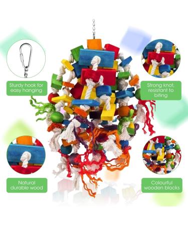 MQUPIN Large Bird Parrot Toy | 100% Natural Wooden Blocks | Chewing Toy for Parrot Cage | Ideal for African Grey, Macaws | Colourful - Buy Online on GoSupps.com