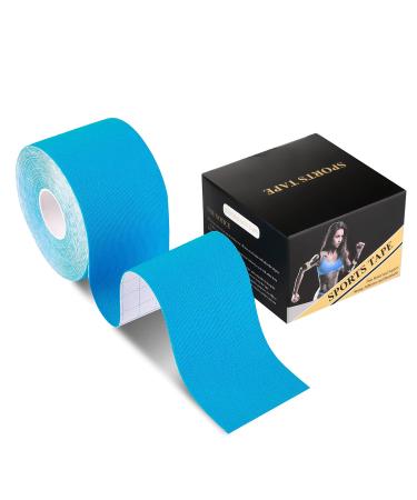 Deilin Kinesiology Tape 19.7ft Uncut Per Roll Elastic Therapeutic Sports Tapes for Knee Shoulder and Elbow Waterproof Athletic Physio Muscles Strips Breathable Latex Free 1 Roll Blue