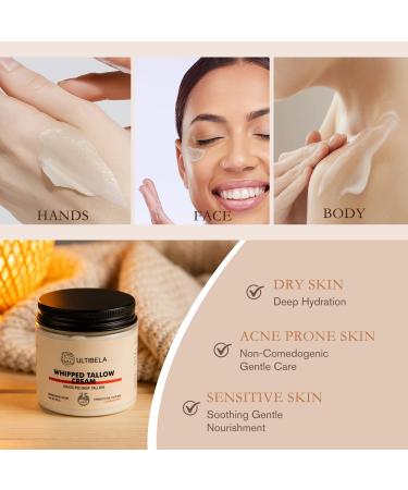 ULTIBELA Beef Tallow for Skin 100% Grass-Fed Whipped Tallow and Honey Balm for Body & Face Natural Body Cream for Dry & Sensitive Skin Care 4OZ (Unscented) - Buy Online on GoSupps.com