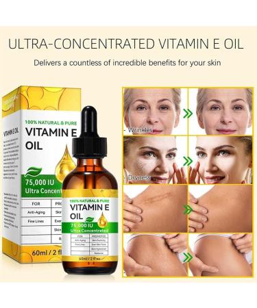Vitamin E oil 60 ml pure and organic vitamin E oil for skin face hair nails and scars intensive care for dry skin antiaging moisture and regeneration 75000 IU 1 - Buy Online on GoSupps.com