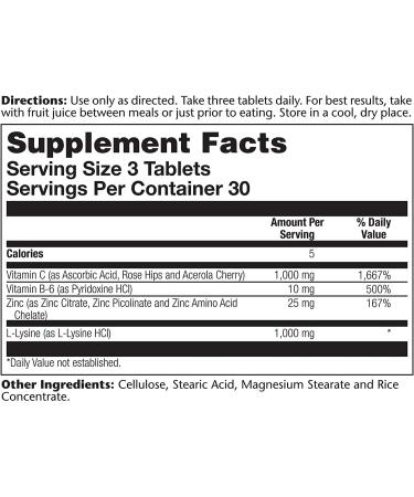 Solaray L-Lysine 1000 mg - 90 Tablets for Immune Support & Healthy Skin - Buy Online on GoSupps.com
