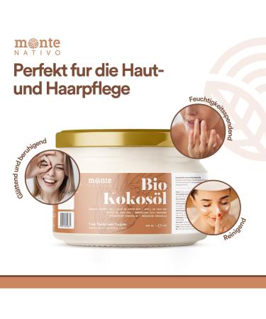 Organic Coconut Oil Montenativo 200ml - 1st Cold Pressed Premium Quality for Cooking Baking Hair & Skin - Natural & Raw - Buy Online on GoSupps.com