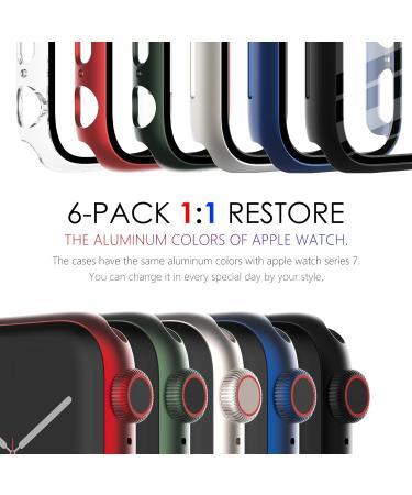 Fullife 6-Pack PC Matte Case with Tempered Glass Screen Protector Compatible with Apple Watch Series 6/5/4/SE Overall Shockproof Bumper for iWatch.40mm (Green/Blue/Red/Midnight/Starlight/transparent) Green/Blue/Red/Midnight/Starlight/Clear 40mm - Buy Online on GoSupps.com