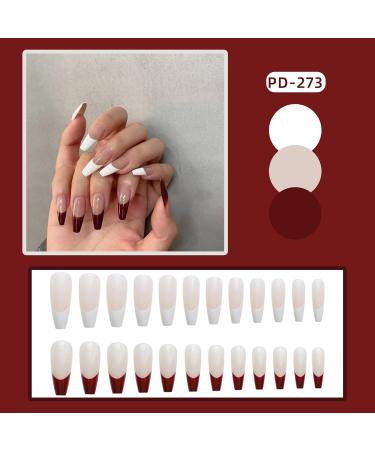 French Tip Press on Nails - Long Press On Nails with Nail Tips Red and white false nails Design Glossy Naked Pink press on nails Acrylic False Nails Cute Artificial Nails - Buy Online on GoSupps.com