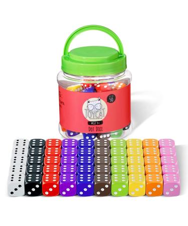 JoyCat 50Pcs 16mm 6 Sided Dice Set Standard Game Dice Kids for Board Games Dice Games Math Dice for Classroom with Storage Bucket Opaque 10 Colors