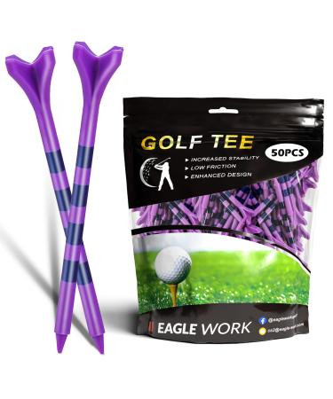 EAGLE WORK Plastic Golf Tees Pack of 50/100(3-1/4'' & 2-3/4'') 4 Prongs Golf Tees More Durable and Stable Reduces Friction & Side Spin Plastic Tees 3-1/4''(50pcs)