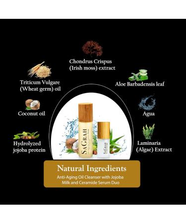 SaGrah Beauty Anti-Aging Oil Cleanser with Jojoba Milk (3.4 oz) and Hydrating Face Moisturizer Ceramide Serum (1 oz) Duo for All Skin Types - 100% Vegan and Cruelty Free Skin Glow 2 Pcs Set - Buy Online on GoSupps.com