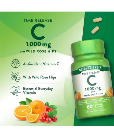 Nature's Truth Vitamin C with Rose Hips 1000mg | 60 Coated Caplets | Vegan Non-GMO & Gluten Free Supplement Unflavored 60 count (Pack of 1) - Buy Online on GoSupps.com