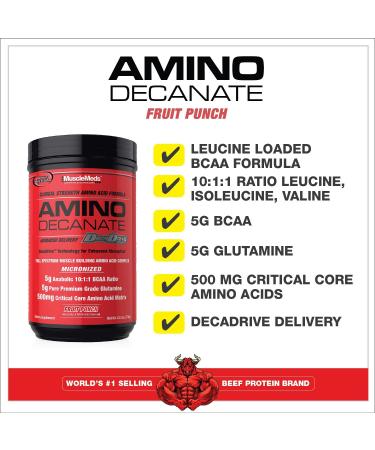 MuscleMeds Amino DECANATE Fruit Punch - Full Spectrum Amino Acid Complex for Muscle Recovery - 30 Servings - Buy Online on GoSupps.com