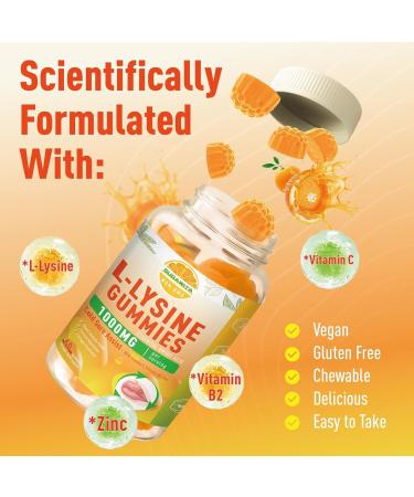 L-Lysine Gummies 1000 mg Cold Sore Supplement with Immune Support for Lips & Oral Chewable L Lysine Gummies for Adults & Kids Boost Immune & Collagen Non-GMO Vegan Gluten Free - 60 Counts 1 Count (Pack of 60) - Buy Online on GoSupps.com