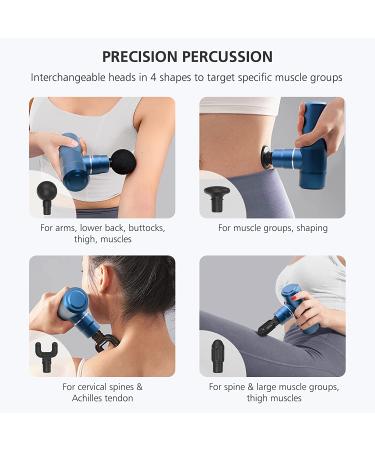 Comfier Mini Massage Gun for Athletes - Lightweight Deep Tissue Massager with 4 Heads, USB Charging - Quiet & Anti-Slip Design - Blue - Buy Online on GoSupps.com