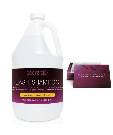 SecretsID Lash Shampoo for Professional Eyelash Extension Bulk 1 Gallon/Eyelash Foaming Cleanser/Salon Lash Cleanser for Face and Eye Makeup Remover (Citrus)