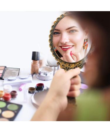 Vintage Handheld Mirror Set - Embossed Flower Design - Portable Compact Mirror for Face Makeup and Travel - Black Bronze - 2 Pieces - Buy Online on GoSupps.com