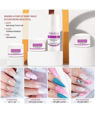 COSCELIA Acrylic Nail Kit: 36 Glitter Colors Powder, Liquid Monomer Set, Nail Brushes, Tips, Rhinestones, Manicure Tools - Acrylic Nail Starter Set - Buy Online on GoSupps.com