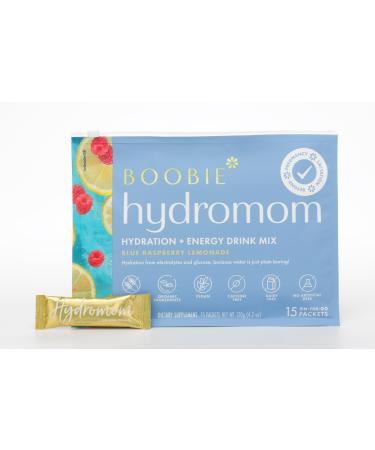 Boobie Hydromom Superfood Electrolyte Drink Mix Blue Raspberry Lemonade | Refreshing Energy & Hydration Boost for Mamas | On-The-Go & Travel Essentials for Pregnancy Lactation & Beyond 15 Packets Blue Raspberry Lemonade