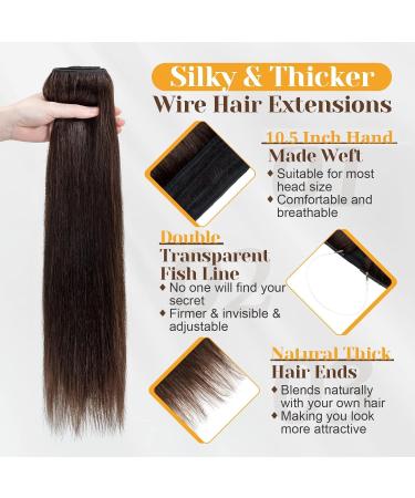 Hair Extensions One Piece Clip in Hair Fish Line Hair Extensions Human Hair Dark Brown Color #2 Clips Real Natural Brazilian Hair Apply Invisible Wire 16-26 Inch Natural Human Hair(18 inches) - Buy Online on GoSupps.com