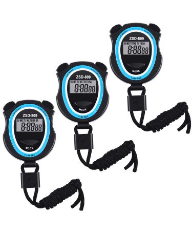 3 pieces of digital stopwatch multi-function electronically digital sports stopwatch timer for sports fitness trainer and referee batteries included