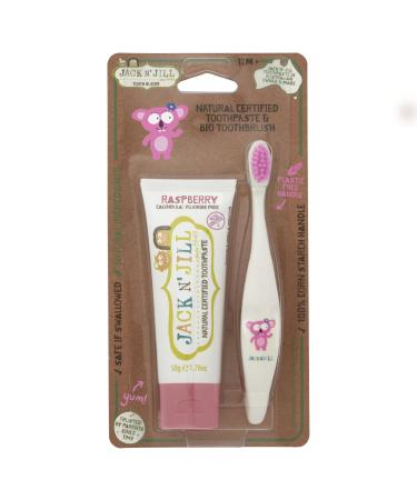 Jack N' Jill Tooth Buddy Raspberry Toothpaste and Toothbrush Set Natural and Fluoride Free Toothpaste to Help Soothe Gums and Fight Tooth Decay Koala