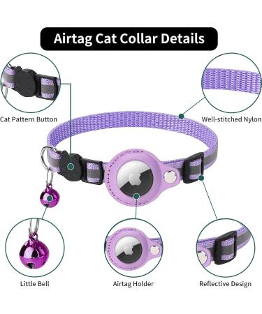 Kolacen Reflecting Airtag Catushage - Adjustable Cat Neck Band with Airtag Shell & Bell | Safety Buckle for Puppies & Kittens (Purple) - International Shipping Available - Buy Online on GoSupps.com