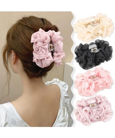amangul Chiffon Hair Clips -Slip Large Hair Clamps Cute Hair Catch Hair Pins Barrettes Strong Hold Hairpin for Girls(Black) - Buy Online on GoSupps.com