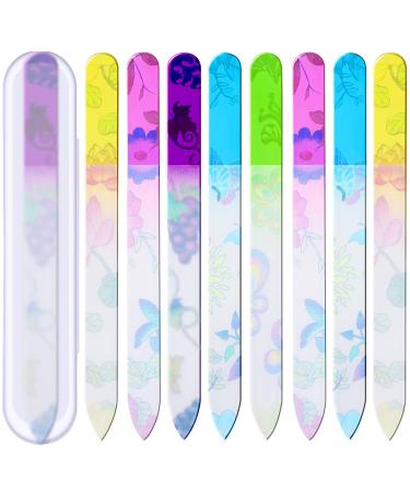 8 Pack Glass Nail Files with Cases Colorful Pattern Printed Nail Buffers and Buffer Crystal Fingernail Files with Travel Protective Cases for Professional Manicure Supplies