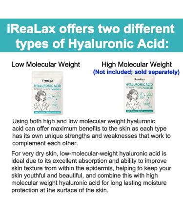 iReaLax Hyaluronic Acid Powder | Low Molecular Weight Hyaluronic Acid Serum Powder | 2oz (56.7g) Cosmetics Grade | Sodium Hyaluronate HA | LMW HMW Ingredients to Make Gel and DIY Serums - Buy Online on GoSupps.com