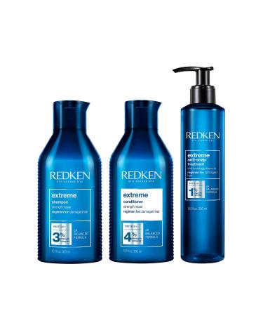 REDKEN Extreme Shampoo Conditioner and Anti-Snap Leave-In Treatment | Anti-Breakage & Repair for Damaged Hair | Infused With Proteins