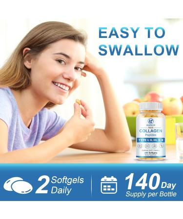 Multi Collagen Peptides for Women & Men, Hydrolyzed Collagen Peptides-Type I, II, III, V, X - with Hyaluronic Acid,Vitamin C,Biotin,Supports Skin Hair Nail, Non-GMO, 280 Softgels 280 Count (Pack of 1) - Buy Online on GoSupps.com
