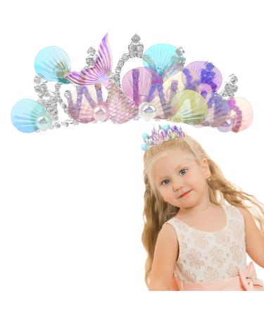 Jaczora Glitter Mermaid Headband Princess Crown Mermaid Tail Sequin Hairband Mermaid Hair Accessories Pearl Decor Tiara Headband for Party Accessories Mermaid Theme Hair Party Favors Headband