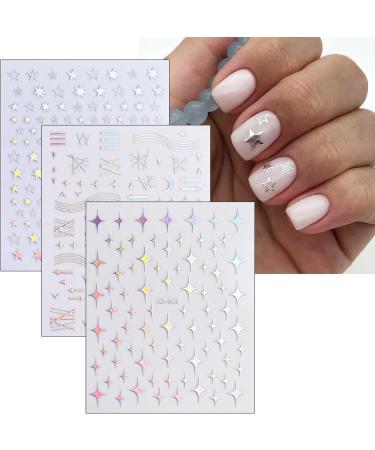 Aurora Holographic Nail Stickers 16 Sheets Self-Adhesive Nail Decal Glitter Stars Heart Nail Art Decoration Design Supplies - Buy Online on GoSupps.com