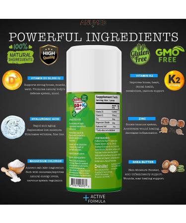 AnuMed Vitamin D3 with K2 50,000 IU Cream | Maximum Strength with Magnesium & Hyaluronic Acid | Promotes Healthy Skin, Stronger Bones, Joints, and Heart | Boosts Immune System | Psoriasis & Eczema Relief | 3oz - Buy Online on GoSupps.com