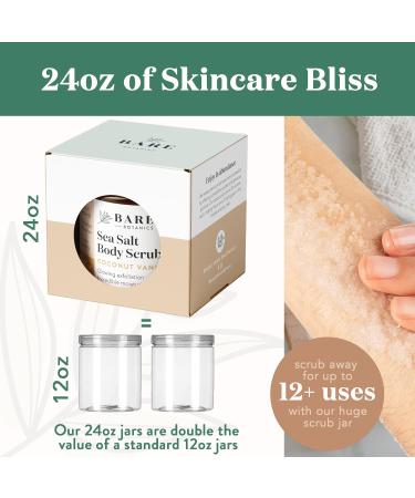 Bare Botanics Coconut Coffee Exfoliating Body Scrub 24oz | Made in USA | All Natural Sea Salt Scrub w/Skin Loving Moisturizers | Vegan & Cruelty Free | Ready to Gift w/a Cute Wooden Spoon - Buy Online on GoSupps.com