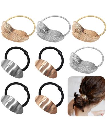 Pference holder roadloo 8 pieces metal hair cuff ponytail circle hair band buckle holder elastic hair tie hair band hair rope accessories for women girl accessories gift