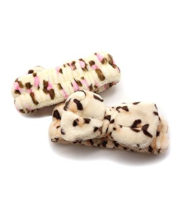 Cute Bowknot Makeup Headbands - 2Pcs Leopard Grain Black and Pink Spa Headbands for Women - Buy Online on GoSupps.com