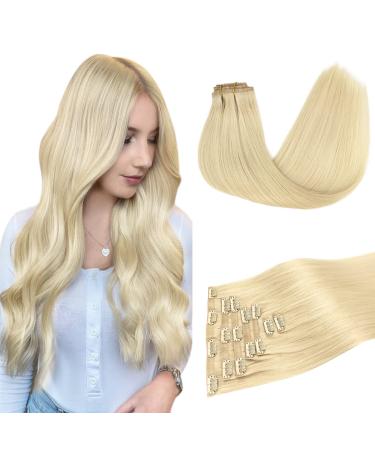 Doores real hair extensions clip in bleached blonde 50cm 20 inch 7 pieces 110g hair extension real hair clip seamless clip in extensions PU clip in extensions real hair extensions seamless seamless 50cm-11110g icon bleach blonde suture