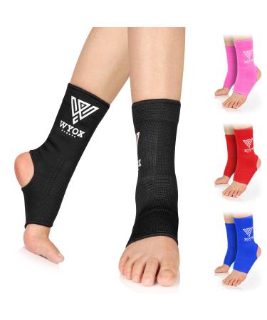WYOX Ankle Wraps Support Boxing Gear for Men Women Muay Thai Ankle Support Kickboxing Wraps Gym Ankle Support (Pair) Black L / XL (Women 7.0 - 10.5/ Men 6.0 - 9.5)